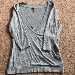 Low v-neck grey and teal light weight sweater